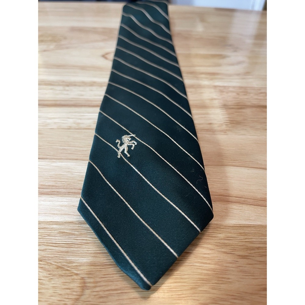 Vintage Bronzini Men's‎ Tie Green Yellow Stripe Polyester Classic Logo